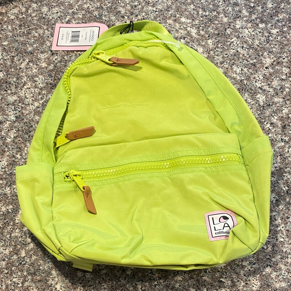 Lola Chartreuse Backpack with Tan Accents